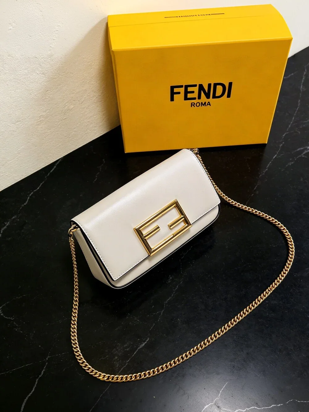 Fendi Medium Leather Shoulder Bag White